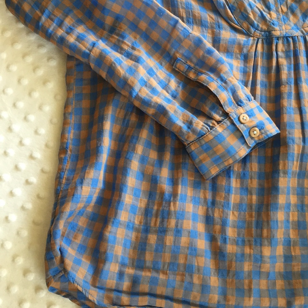 Holding Horses Gingham Blouse Sz 4 blue brown - Picture 5 of 7
